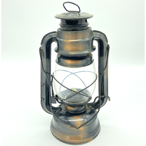 Vintage metal Oil Lantern 10" tall HM102 Copper Black Paraffin Use Only - Picture 6 of 12